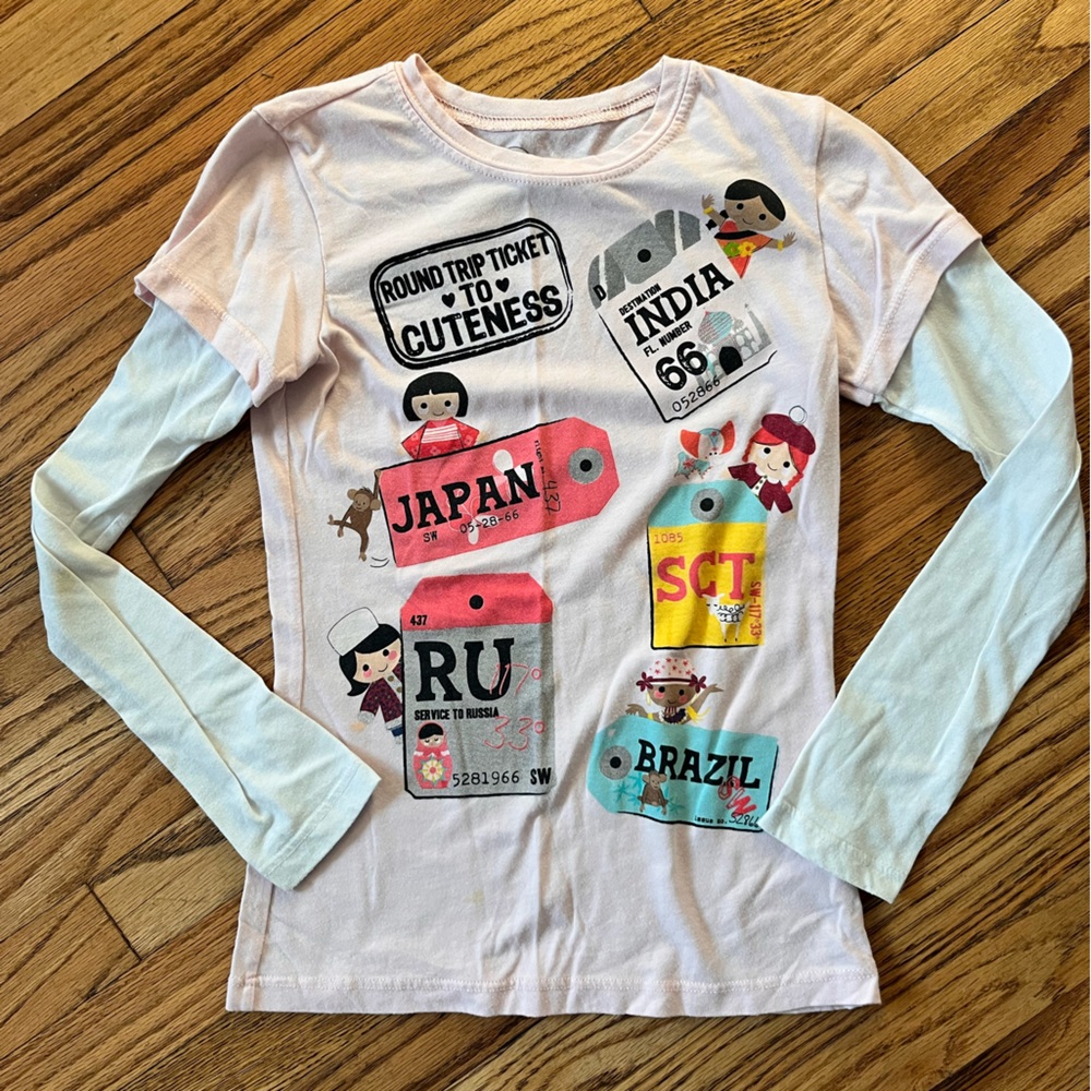 Disney It’s a Small World Long-Sleeve Top - Pink & White Sz Small